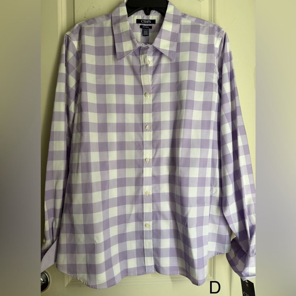 NWT Chaps Women's XXL No Iron Button Front Lavender Check Long Sleeve Blouse